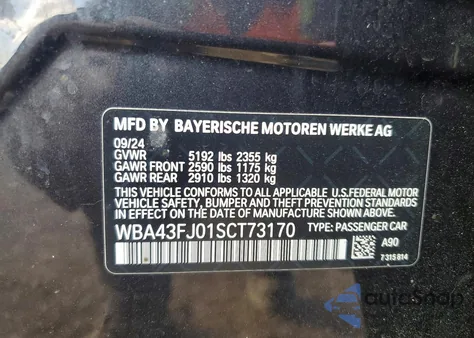 2025 BMW 530 I z USA, uszkodzony, nr VIN WBA43FJ01SCT73170